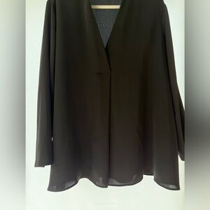 Black Long Sleeve Blouse with inverted center pleat design detail